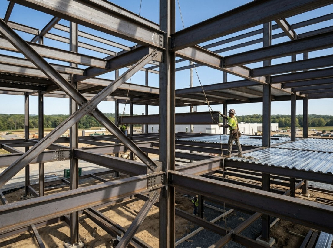 Before and after of a structural steel repair project